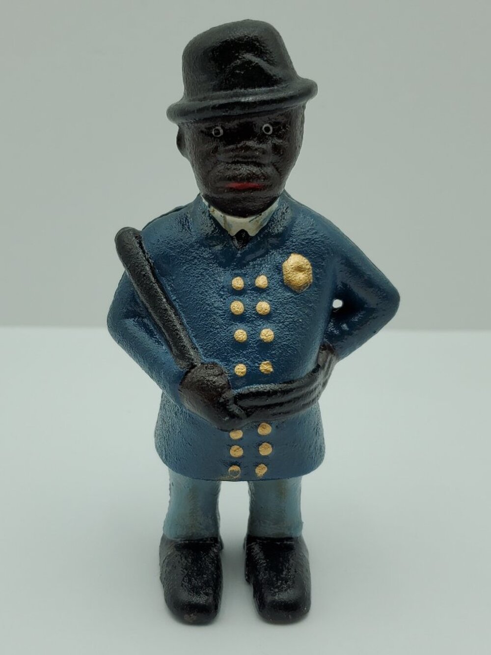 Cast Iron African American Constable Bank Metal Police Officer Cop Figurine
